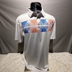 PGA Tour Golf Polo Shirt‎ Men's Size XXL White Blue Orange Geometric Stretch New